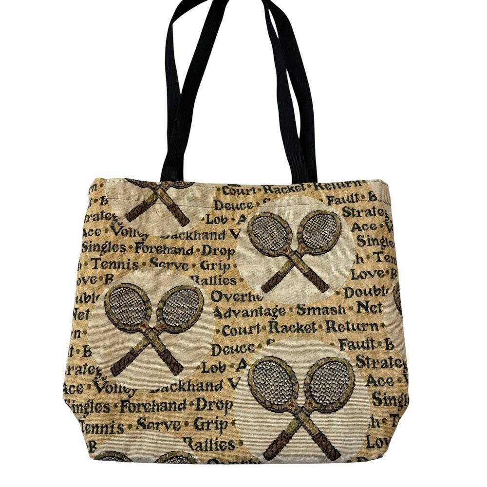 Vintage Racquet Sports Tapestry Tote Bag Pickleball Tennis Racket Double Strap